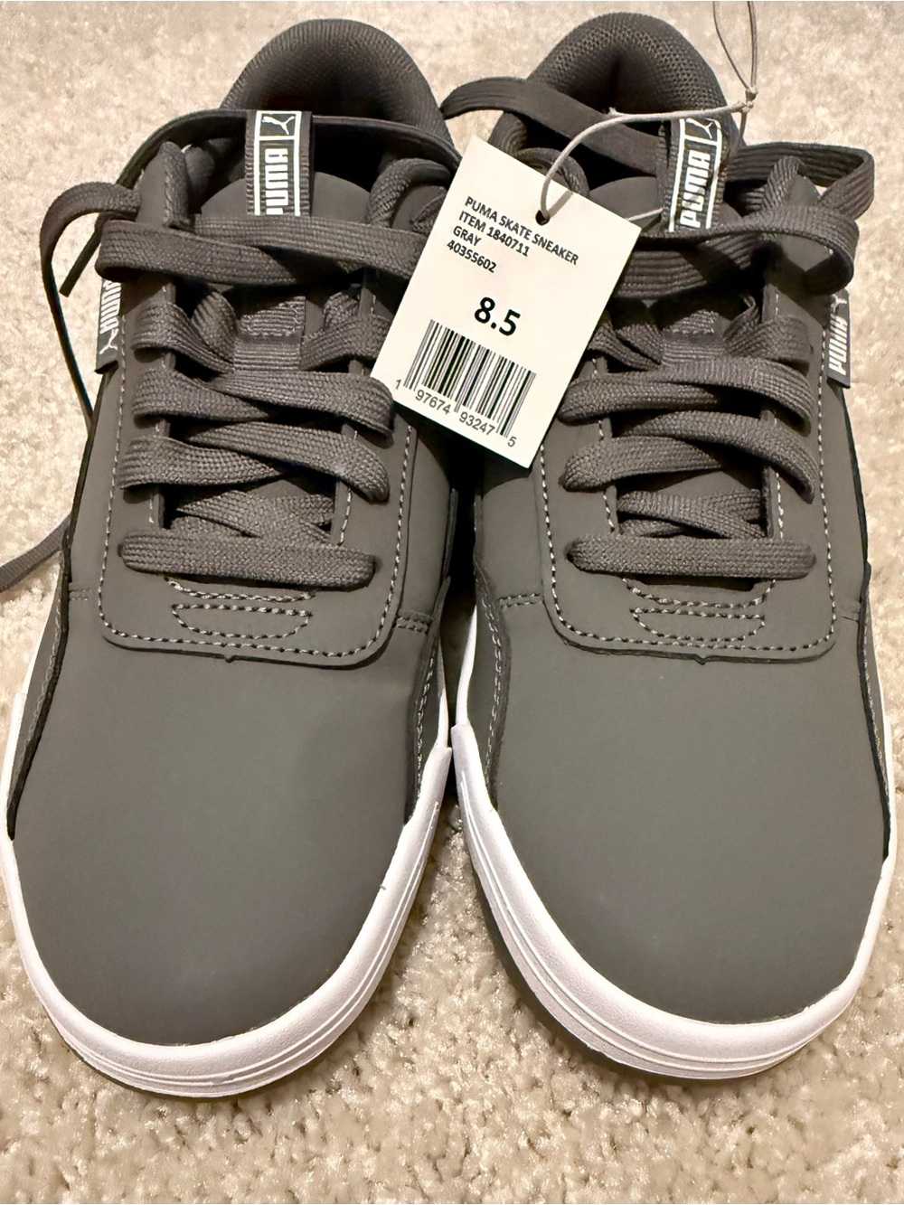 Puma Gray Low-Top Skate Sneakers with White Soles